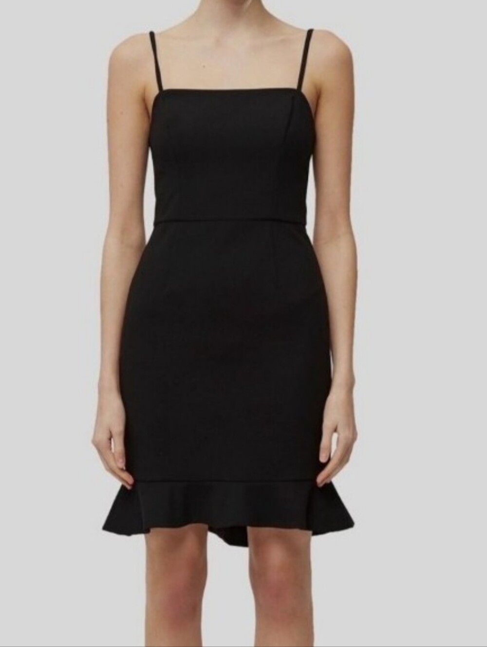 Gianni Bini Black Spaghetti-Strap Ruffle-Hem Mini Dress 0 XS